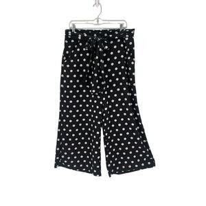 Max Studio Wide Leg Crop Polka Dot Pants Black White Large Stretch Belted Pocket